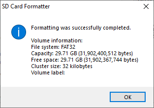 SD Card Format Successful