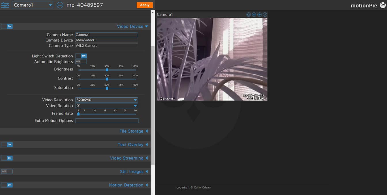 Raspberry Pi MotionEyeOS Interface