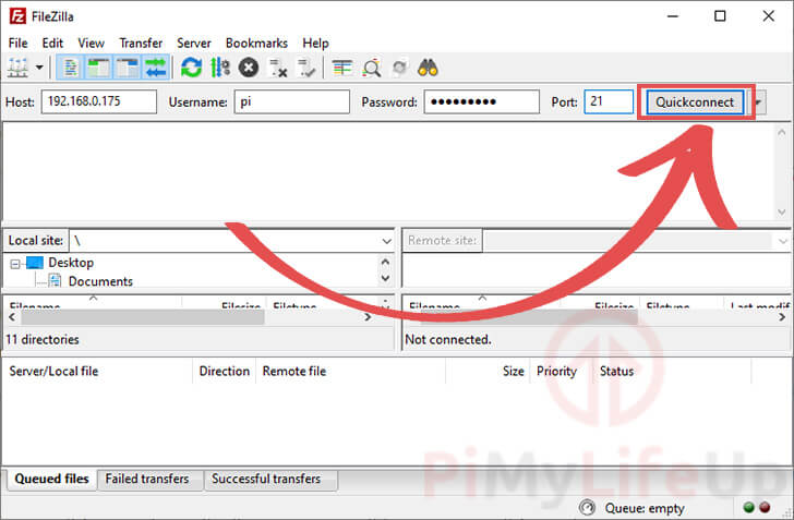 Using FileZillas QuickConnect Function