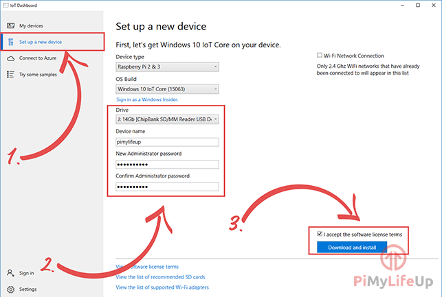 Windows 10 IoT Dashboard Setup a new device