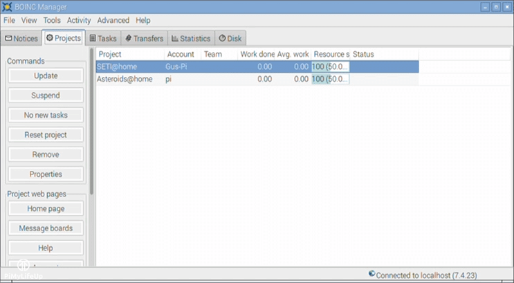 BOINC Projects Screen