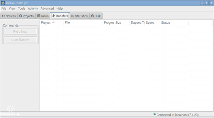 BOINC Transfers Screen
