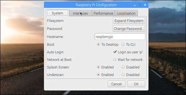 raspbian system settings