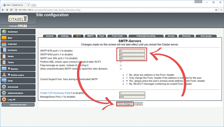 email Server SMTP settings