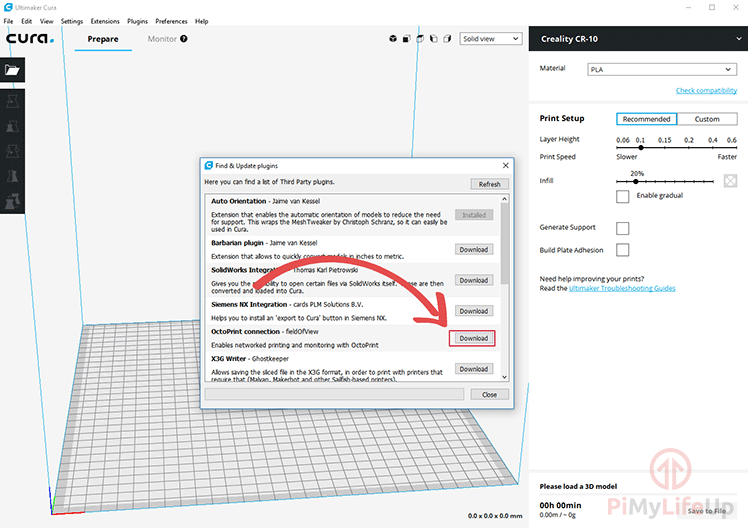 Cura Step 02 Download OctoPrint Connection Plugin