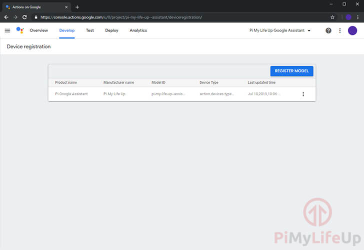 Raspberry Pi Google Assistant Finished Registering Device