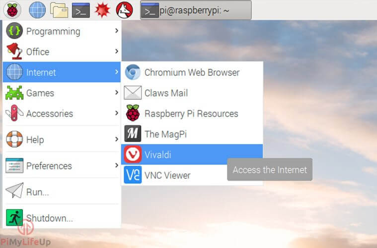 Raspberry Pi Browser Menu Vivaldi