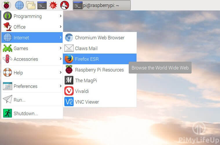 raspbian firefox menu location