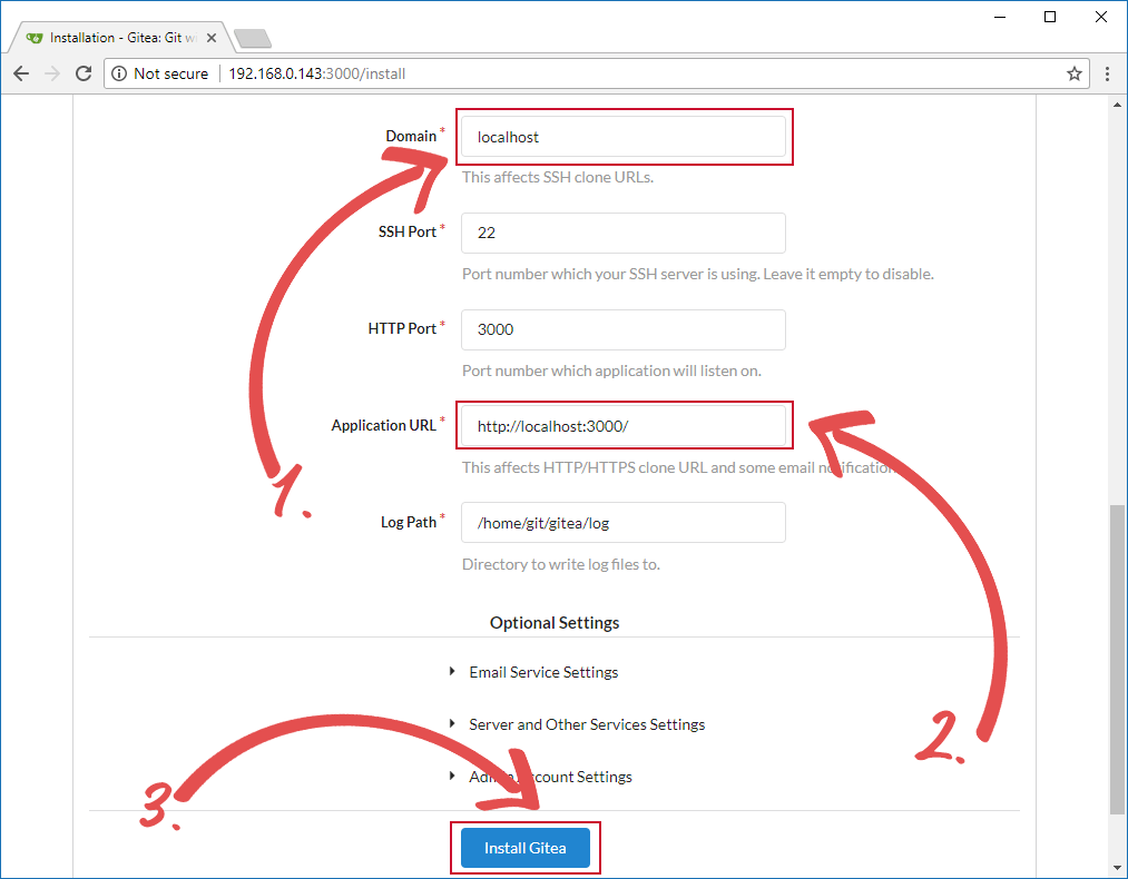 Gitea Set Domain and Install