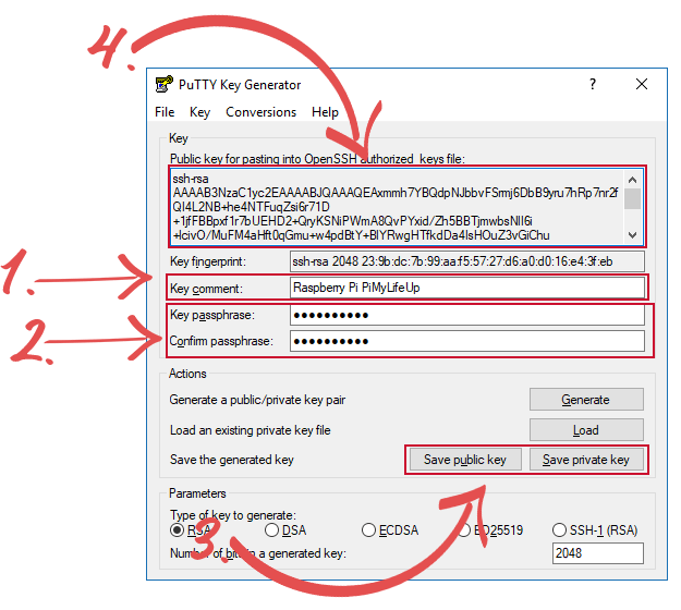 Raspberry Pi SSH Keys PuttyGen Generated File