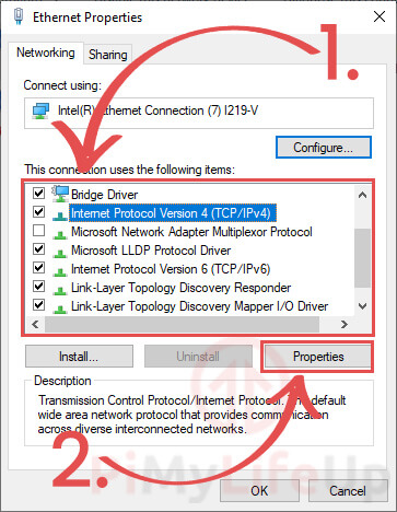 Windows Select connection Type Properties