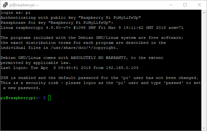 Raspberry Pi SSH Keys Logged In With PuTTY