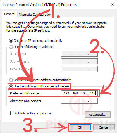 Windows Change DNS settings to pi-hole