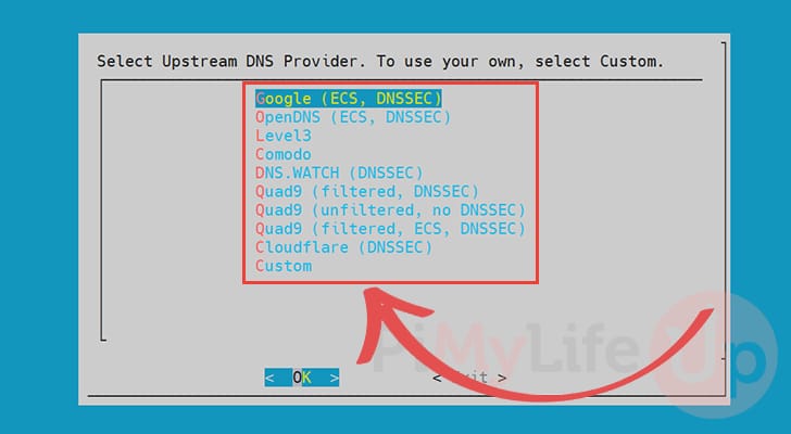 Select Upstream DNS provider for Pi-Hole on the Raspberry Pi