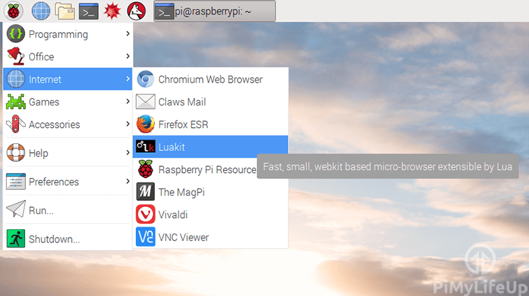 Raspberry Pi Luakit Menu Location