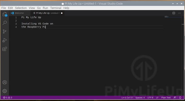 Visual Studio Code opened on the Raspberry Pi