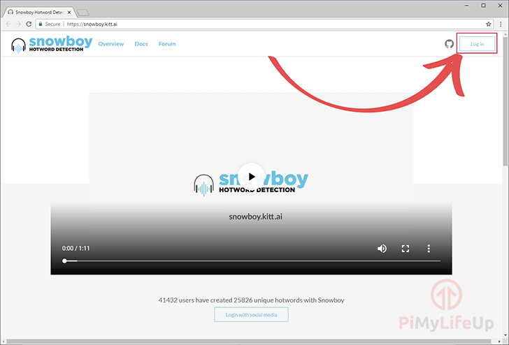 Raspberry Pi Snowboy API Key Step 01 - Log In