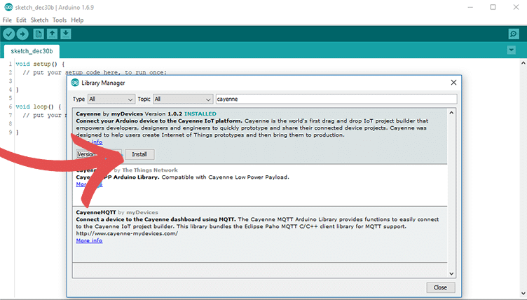 Install Cayenne for the Arduino