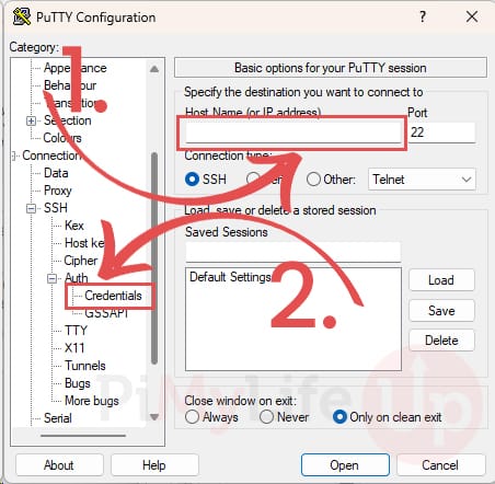 Open Putty Credentialsl Page