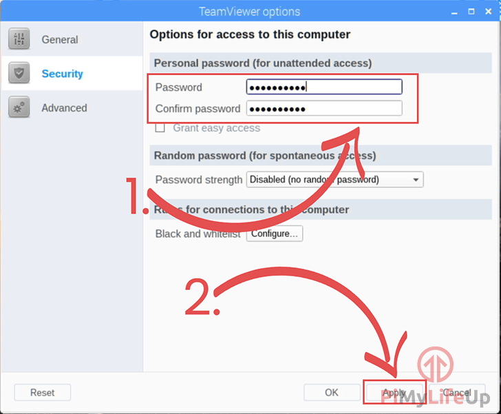 TeamViewer Options set password