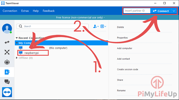 TeamViewer Desktop Select Raspberry Pi