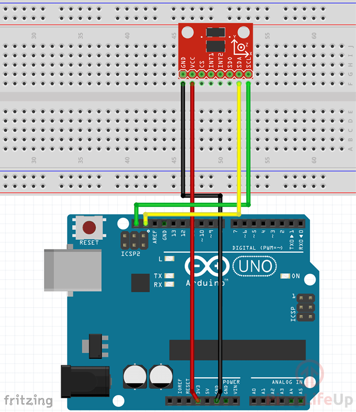 Arduino Accelerometer ADXL345 Wiring Schematic