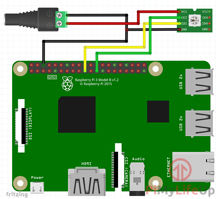 Raspberry Pi APA102 RGB LED Strip Wiring Schematic