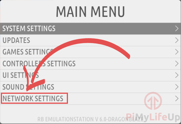 RecalBox Interface Main Menu Network Settings