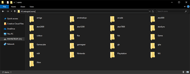 Raspberry Pi RetroPie - Windows - RetropPie folder with generated folders