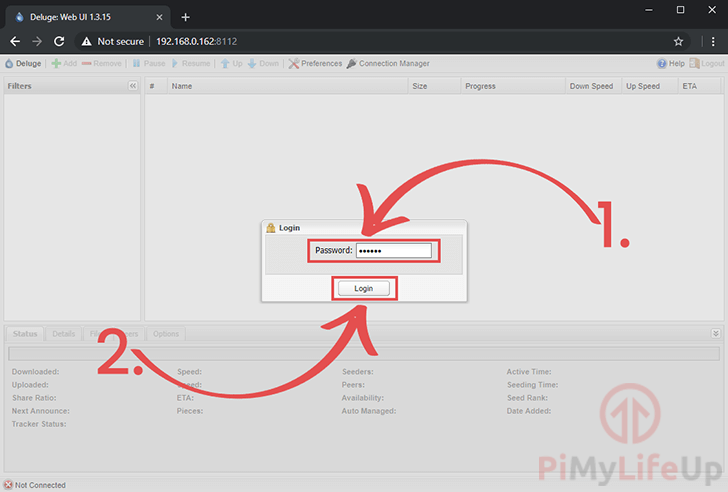 Raspberry Pi Deluge Web Login Screen