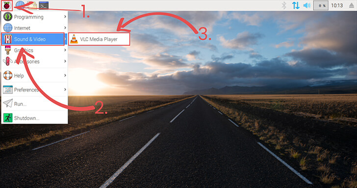 Raspbian OS VLC Media Player Menu Location