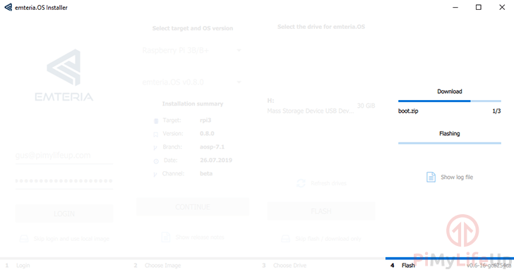 Emteria OS SD Card Write Progress