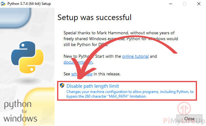 Python for Windows Installer Disable Path Limits