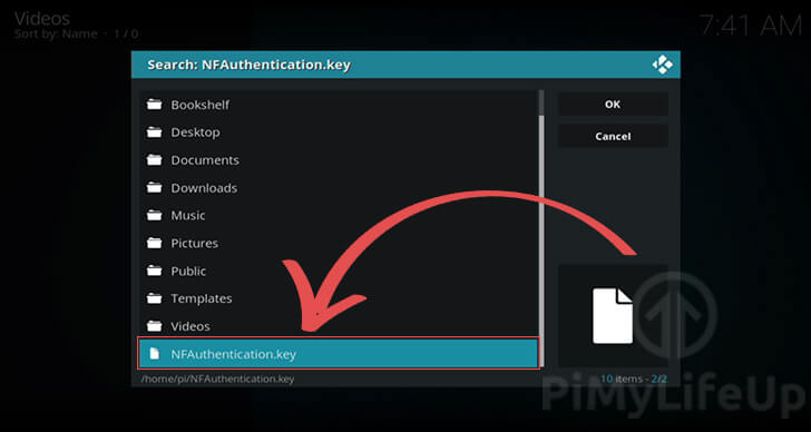 Selecting the NFAuthentication key