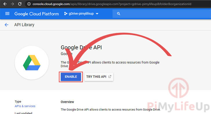 Enable Google Drive API