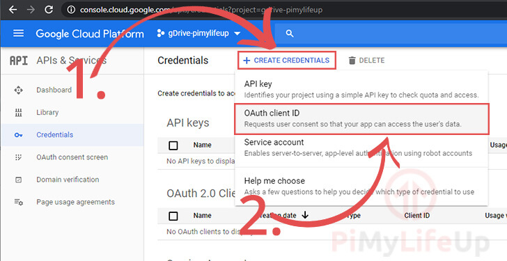 Create Credentials Oauth Client ID
