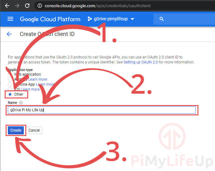 Create OAuth Client ID Screen