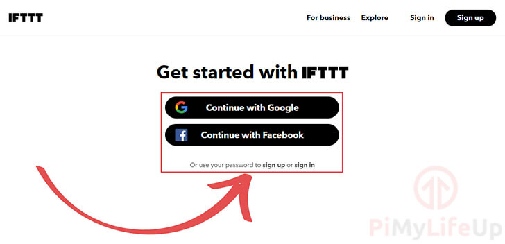 Signing up to IFTTT
