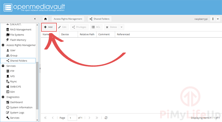 Add new shared folder in the OpenMediaVault interface