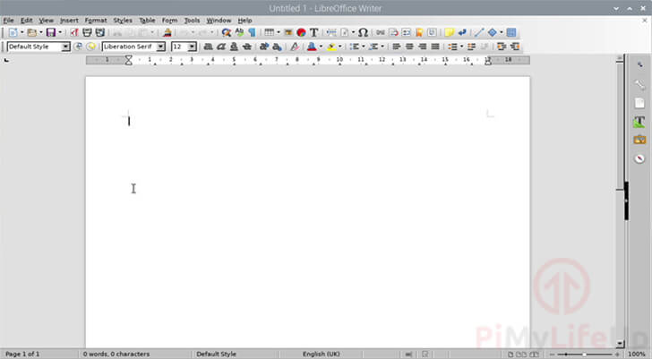 LibreOffice Writer Running on Raspbian