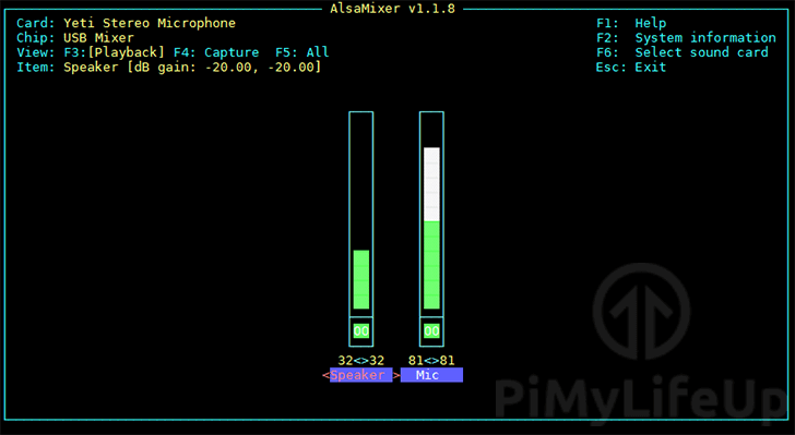 Raspberry Pi AlsaMixer Microphone settings