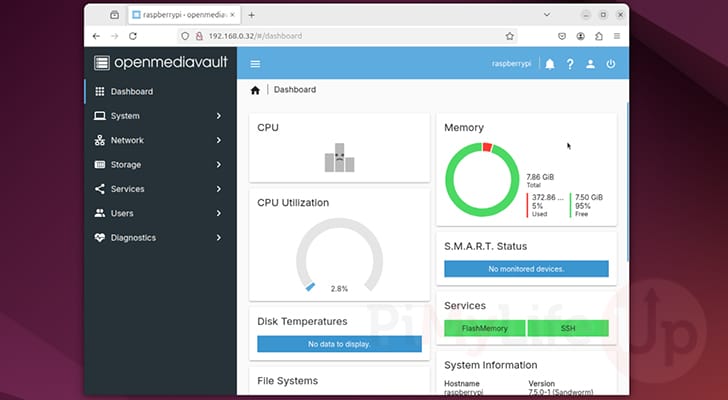 Raspberry Pi OMV Dashboard with widgets added