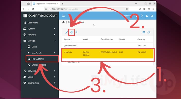 Identify connected disks to the Raspberry Pi OpenMediaVault Installation