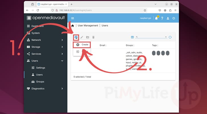 Create new user for OpenMediaVault on the Raspberry Pi