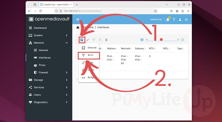 Begin creating Wi-Fi network interface within OpenMediaVault