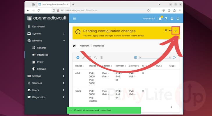 Confirm adding Wi-Fi network to OpenMediaVault on your Raspberry Pi