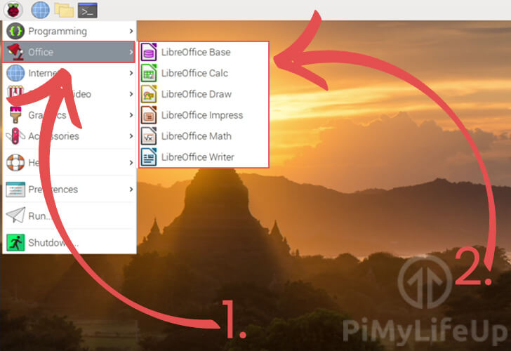Raspbian Desktop Menu List of LibreOffice applications