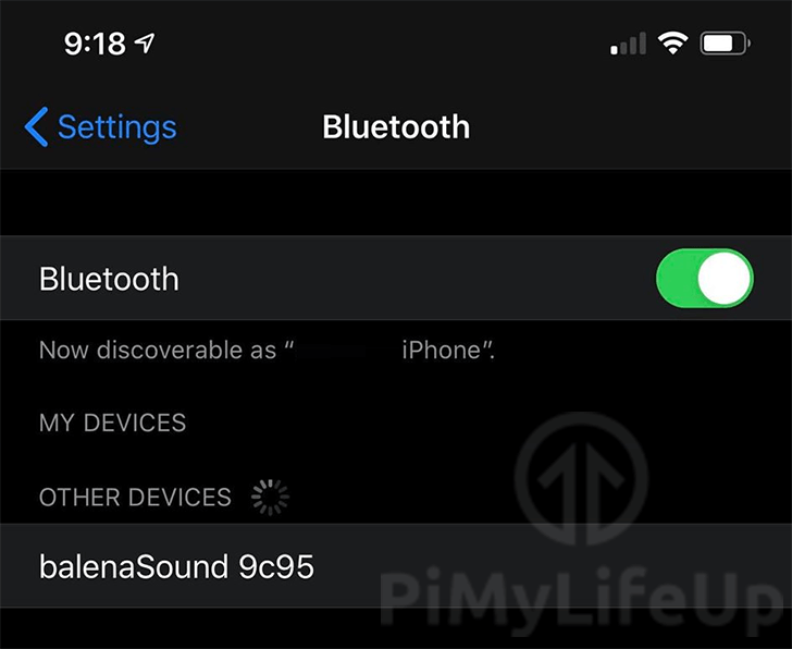 Raspberry Pi Bluetooth Speaker showing on iPhone
