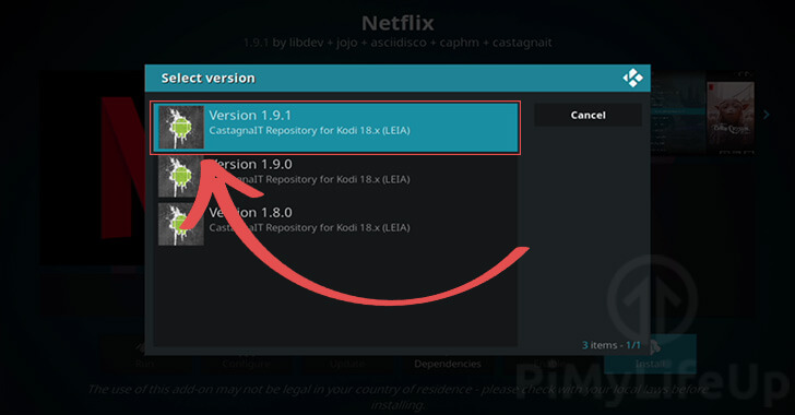 Select latest version of Netflix Addon for Kodi