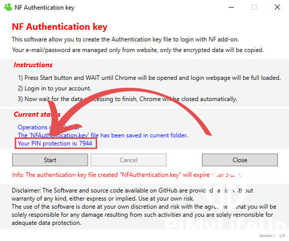 Pin code for Authentication Key